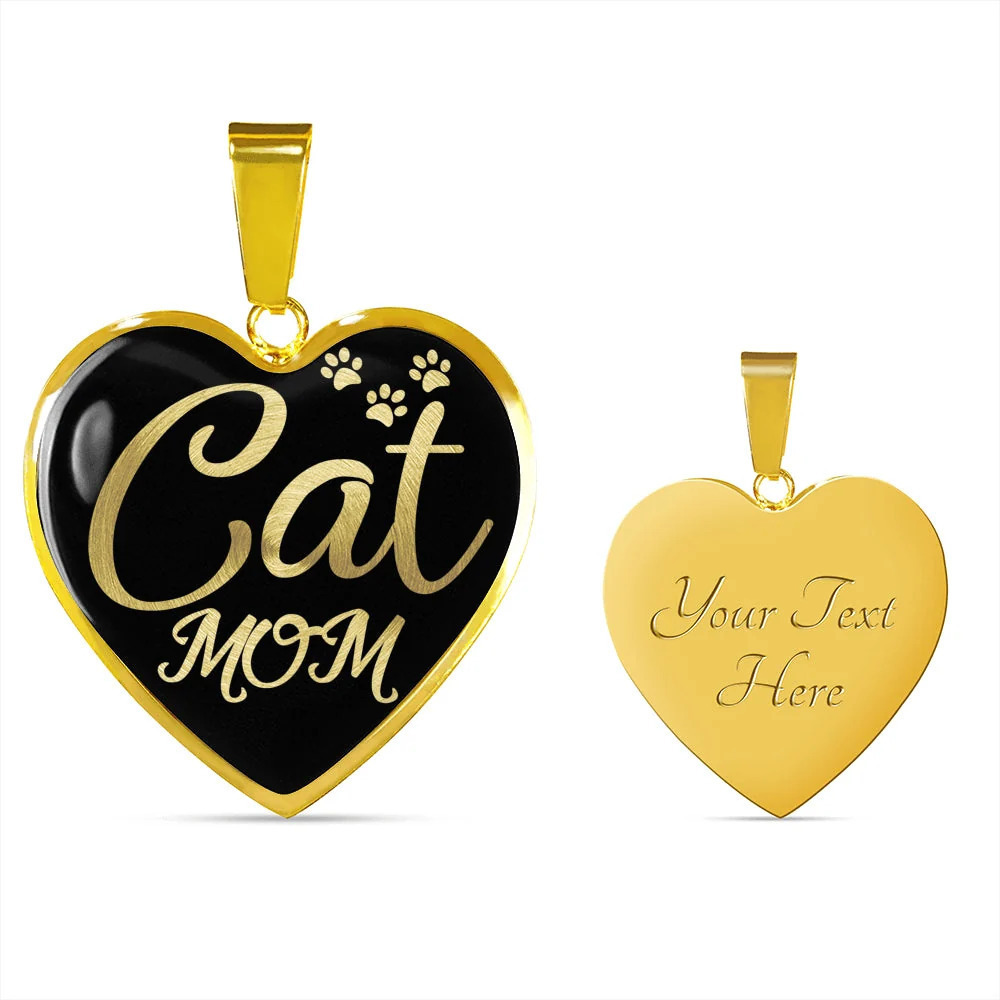 Cat Lover Necklace Cat Mom Personalized Engraved Gold Heart Necklace Custom Nam